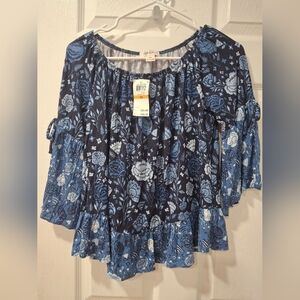 Style & Co. Women's Navy and Light Blue Floral Blouse